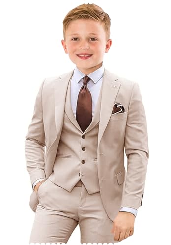 Boy Suits Formal 3 Pieces Beige Suit for Boys Slim Fit Wedding Outfit Kids Prom Tuxedo Dresswear Set Size 6