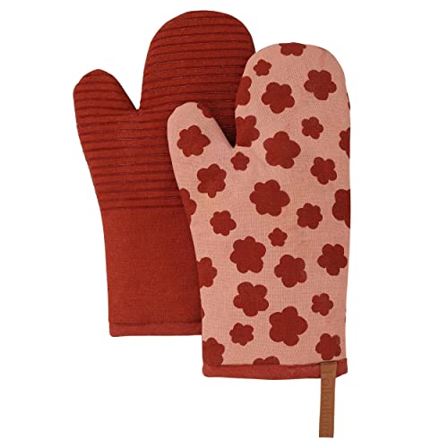 Folkulture Oven Mitts Heat Resistant 12" x 5.5" or Silicone Oven Mitts, Cotton Oven Mits, Oven Mits/Glove Set or Cute Kitchen Mittens, Kitchen Oven Mitt Set for Valentine Gifts for Her and Women