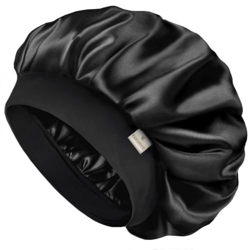 YANIBEST Silk Bonnet for Men Women Hair Bonnet for Sleeping Double Layer Satin Bonnets for Black Women Curly Hair Sleep Cap,Black