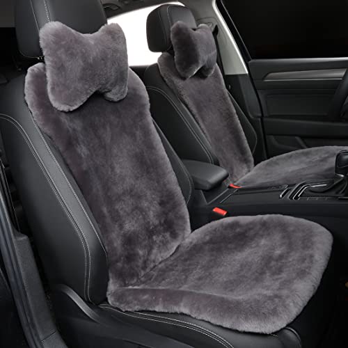 OGLAND 2 Pack Fur Fluffy Sheepskin Car Seat Covers for Universal Plush Soft Seat Cushion Accessories Automobiles (Graphite)