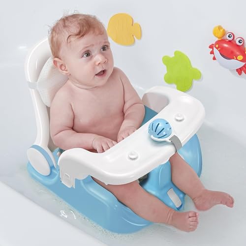 BabyBond Baby Bath Seat with Sitting & Lying 2 Modes, 3-Speed Adjustment, Powerful Suction Cups, Infant Bathtub Chair with Soft and Comfortable Towel, Folding and Hanging