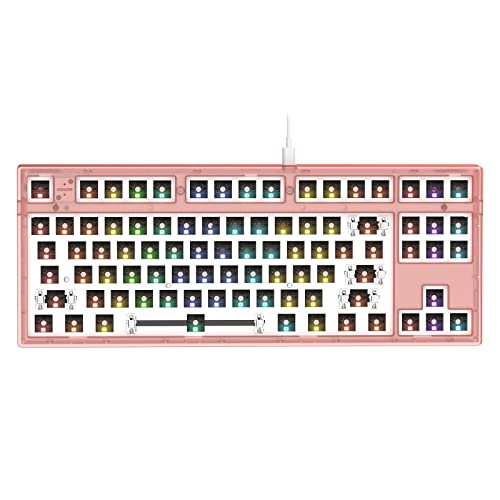 FL ESPORTS MK870 CMMK 87 Keys RGB Modular Mechanical Keyboard, 80% TKL Wired Gaming Keyboard DIY Kit w/Hot-Swap Switch Sockets (5-pin) & Customizable Software Supported (Barebones, Frosted Pink)