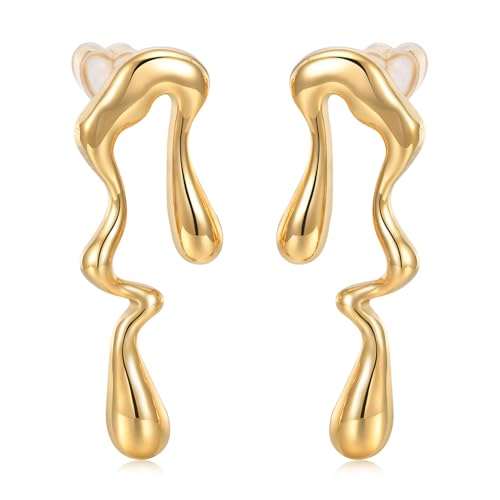 Womens Gold Studs Earrings, 14K Gold Plated Personality Big Stud Earring,Stainless Steel Hypoallergenic Ear Rings Trendy Jewelry,Christmas Birthday Gifts for Her Girlfriend Sister
