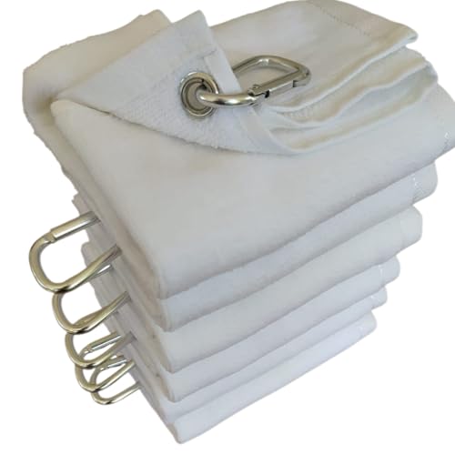 Towland Ticaret,Set of 12, Terry Velour Golf,Baseball and Fishing Towels Corner Grommet & Hook, 11x18 Fingertip Towels, Quality Turkish Sport Towels (12, White)