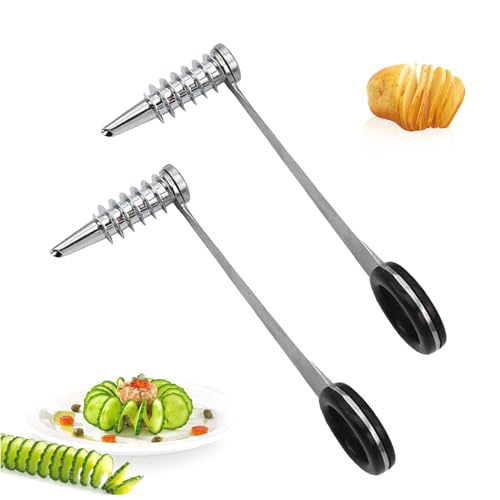 Xanadued 2 Pack Piranha Spiral Cutter for Potatoes, Stainless Steel Spiral Cutter for Veggies Cucumber and Carrot