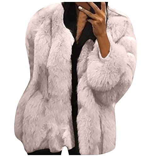ChicCrate Winter Clothes For Teen Girls,Luxury Faux Fur Coat Women Bubble Jackets Open Front Cardigan Plus Size Fuzzy Fleece Outerwear Ofertas Del Dia De Hoy Relampago Colegiala(White,M)