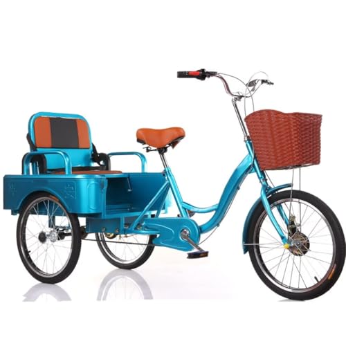 Large Cargo Trike with Back Cabin,Tandem Tricycle with Foldable Back seat,Cruiser Trike for Adult and Senior,3 Wheels Bicycle,Rickshaw Tricycle with Pedals