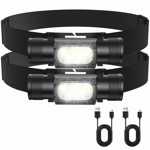 Amkulop LED Rechargeable Headlamp-1600 LM Hidden USB C Charging Headlight,IPX6 Waterproof Head Lamp with Battery,Adjustable Headband,Lightweight with Multiple Modes for Camping,Hiking,Fishing(2pcs)