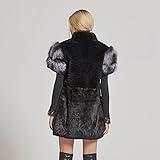 Women's Genuine Rabbit Fur Vest with Fox Fur Cuffs Winter Coat(Short Sleeves,12)