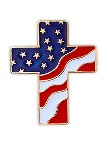 PinMart Patriotic American Flag Cross – U.S.A. Flag Cross- Gold Plated Enamel Lapel Pin - SecureClutch Back for Hats, Scarves and Backpacks