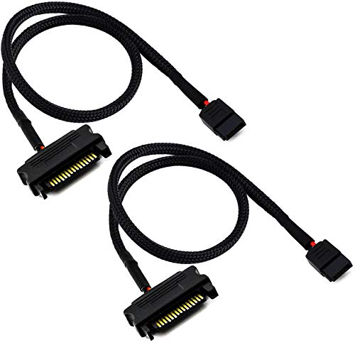 TeamProfitcom SATA Power Adapter Cable 15-Pin Male to SATA 6-Pin Slimline Sleeved Power Adapter Cable 20 Inches (2 Pack)