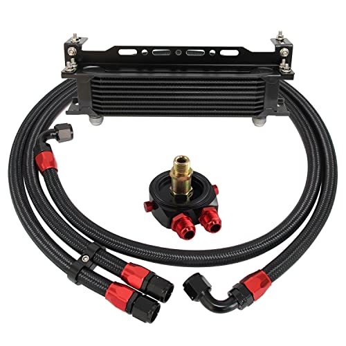 PKSABB 10 Row AN10 Engine Transmission Oil Cooler and Filter Relocation Sandwich Plate Adapter,Hose Line Kit with Mounting Bracket