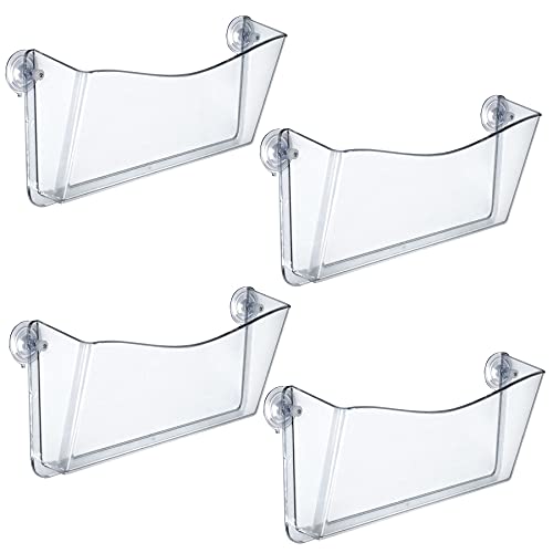 Azar Displays 250055 Clear Plastic Wall Mount File Holder with Suction Cups, 4-Pack