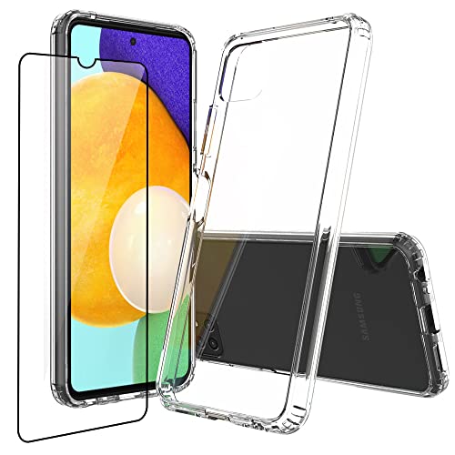 Niopiee for Samsung Galaxy A22 5G Case Crystal Clear Slim Hard Case Hybrid Shockproof Bumper with Tempered Glass Screen Protector Full Body Anti-Yellow Anti-Scratch Phone Protective Cover