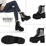 rui yue Womens Platform Boots Round Toe Chunky Ankle Boots Punk Boots Lace Up&Zipper Combat Boots