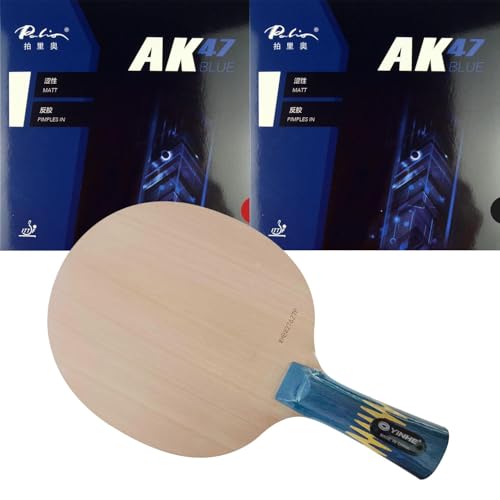 Pro Table Tennis PingPong Combo Racket Yinhe W-6 Blade with 2X Palio AK 47 AK47 Blue Matt Rubbers Shakehand Long Handle FL (FL with case)