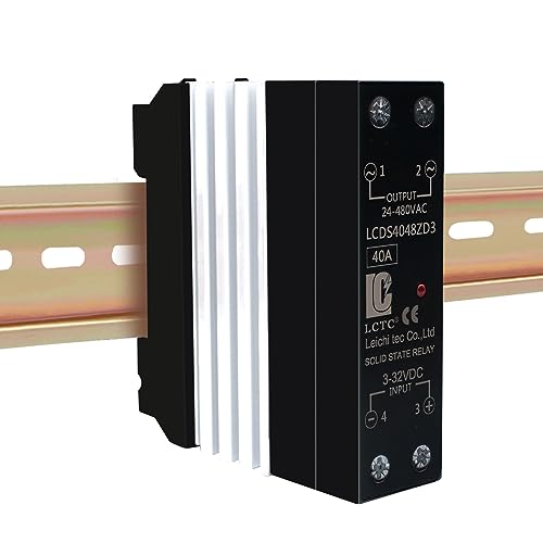 LCLCTC Din Rail Solid State Relay with Heat Sink DC to AC (Input 3-32V DC Output 24-480V AC), 40A,SSR (DC to AC 40A)