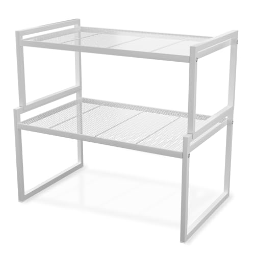 BlisXybion Set of 2 Kitchen Cabinet Organizer Shelf Stackable Sturdy Metal Counter Countertop Pantry Storage Rack