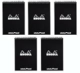 Rhodia Wirebound Black Notepads dot - 6 in. x 8-1/4 in, Pack of 5