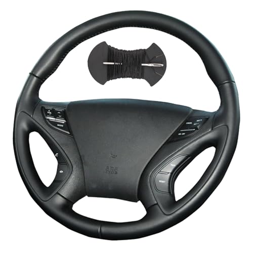 Car Steering Wheel Cover Microfiber Leather Stitch Wheel Wrap Fit for Hyundai Sonata 8 2011 2012 2013 2014,Black
