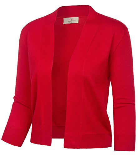 GRACE KARIN Women's Cropped Cardigan Red Christmas Sweaters Open Front Blouse Blazers for Teen Girls (Red,L)