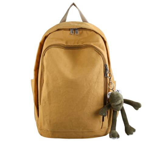 KAOBIO Grunge Aesthetic Canvas Travel Daypack for Men Women Large Vintage College Rucksack Lightweight Laptop Backpack (Yellow)