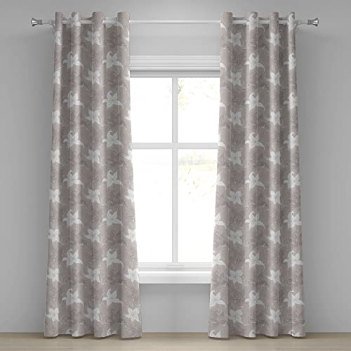 Ambesonne Leaf Grommet Curtain, Hand Drawn Style Flowers with Swirling Lines Spring Blossoms, Decorative 2-Panel Window Drapes for Bedroom Living Room, 50" x 96", Warm Taupe and White