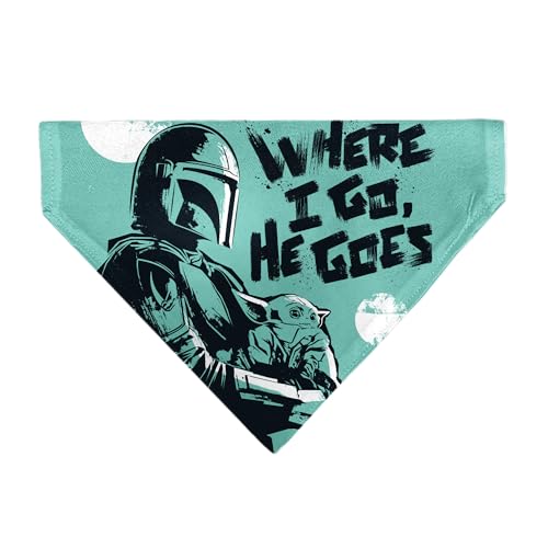Star Wars Pet Bandana Star Wars Madalorian and Grogu Where He Goes I Go Pose Blue Slip On Collar Bandana Only