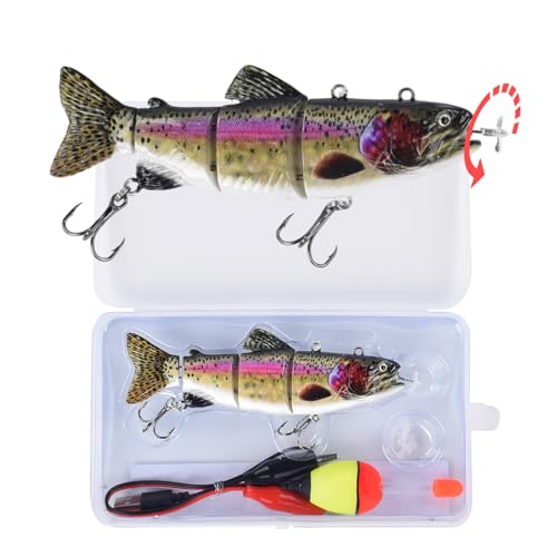 Robotic Swimming Fishing Electric Lures 5.12" USB Rechargeable LED Light Wobbler Multi Jointed Swimbaits Hard Lures Fishing Tackle (Rainbow Shad)