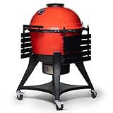 Kamado Joe Kettle Joe 22-inch Kettle Charcoal Grill with Hinged Lit, Cart, Side Shelves and SloRoller Hyperbolic Slow Smoker Chamber in Red, Model KJ15040320