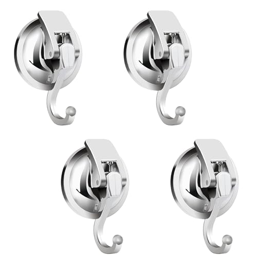Apkhgtb Heavy Duty Vacuum Suction Cup Hooks, Silver Plated Polished Super Suction for Kitchen Bathroom, 2 Pack
