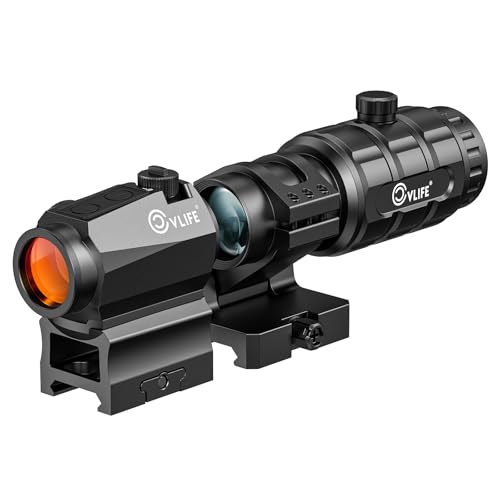 CVLIFE JackalHowl Red Dot Sight & 3X Magnifier Combo Set, 2 MOA Motion Awake Red Dot Optics and Flip-to-Side Magnifier Kit, Absolute Co-Witness Mount