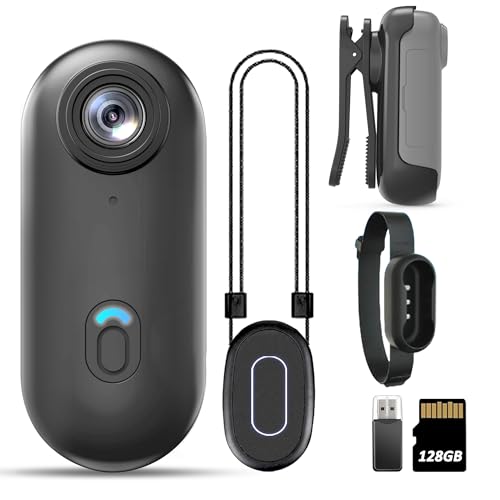 Action Mini Body Camera 128G with Audio & Video Recording - 1080p Personal Civilian Wearable Small Cam - Tiny Pocket Vlogging Portable Hands Free Worn POV Recorder - Travel Pets Baby Family