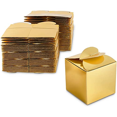 Sparkle and Bash 100 Pack Gold Foil Party Favor Gift Boxes, Candy Boxes for Mother's Day, Easter, Anniversary, Christmas, Graduation, Engagement Celebrations (2.5 x 2.5 x 2.5 Inches)