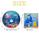 80Pcs Under the Sea Party Supplies Ocean Sea Life Party Set 7"Ocean Animal Paper Plate Ocean Napkins for Sea Horse Puffer Fish Octopus Marine Animals Theme Under The Sea Party Decorations|Serve 40