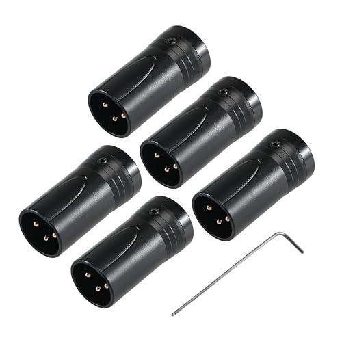 ALL4PRO DIY Low Profile XLR Gold 3 Pin 90 Degree Right Angle Rotateable XLR Male Female Connectors with Wrench for Microphone (RL3MG-B, 5)