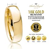 AndreAngel 18K Gold Melted Over Titanium Wedding Band Ring for Men. 6mm Width 5.7 GR Classic Domed Contoured Comfort fit, High-Polished Finish, and Vintage Design. Engagement and Anniversary. Size 8