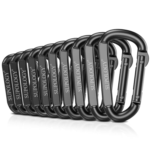 10 PCS Carabiner Clips, Heavy Duty Carabiners D Ring Hook, 900 LBS 2.5" Steel Black Carabeaner Clip Multipurpose for Key Chain, Camping, Hiking, Gym, Backpacking, Pet Leash
