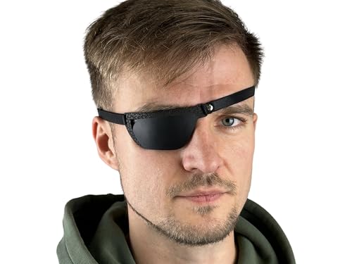 Premium Handmade Leather Eye Patch with Soft Foam Padding, Slim Adult Eye Patch for Men and Women for Lazy Eye Therapy, Cosplay, and Pirate Costume (Black, Right)