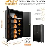 Upgraded Tall & Wide Metal Storage Cabinet with Doors & 4 Adjustable Shelves | Heavy-Duty Black Lockable Garage Cabinet with Wheels & Pegboard for Office, Gym, Basement, Warehouse (Black)