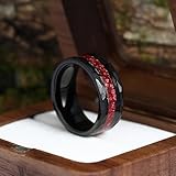 IRROYA 8mm Ruby Black Gold Plated Hammered Tungsten Rings for Men - Gothic Ruby Men's Tungsten Wedding Bands - Red Birthstone Gift for Men's Daily Wear - Tungsten Carbide Promise Ring for Him Size 7