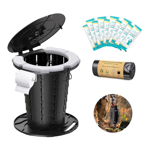 BLIKA Upgraded Retractable Portable Toilet with Soft Cushioned Seat, 350LBS Foldable Camp Toilet for Adults & Kids, Compact Travel Toilet for Camping, Hiking, RV Travel, Road Trips