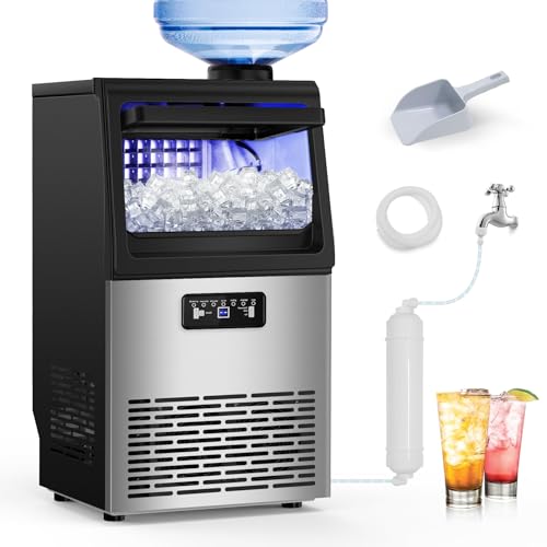 Commercial Ice Maker Machine 110Lbs/24H Clear Ice Cube Maker with 20Lbs Storage Capacity, Rapid 11-20Min 36PCS/Cycle, Freestanding Ice Machine for Home, Party, Support 5-Gallon Bottle & Tap Water