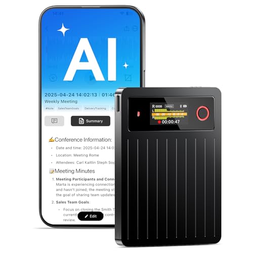 Powerextra AI Voice Recorder 64GB,Note Voice Recorder with GPT Free Transcription,AI Summary & Mind Map,36H Battery,100+ Languages for Lectures,Meetings,Calls