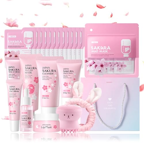 Japan Sakura Skin Care Set For Teen Girls, Skincare Gift Set For Women & Girls Teenage Skin Care, Skin Care Sets For Women, Japanese Cherry Blossom Gift Set Facial Kit For Women & Girls 32PCS