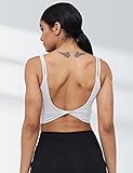 LUYAA Women's Workout Sports Bras Fitness Padded Backless Yoga Crop Tank Top Twist Back Cami White M