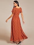 Ever-Pretty Women's Lace V Neck Ruffles Sleeves Pleated Empire Waist A-Line Maxi Formal Dresses Burnt Orange US14