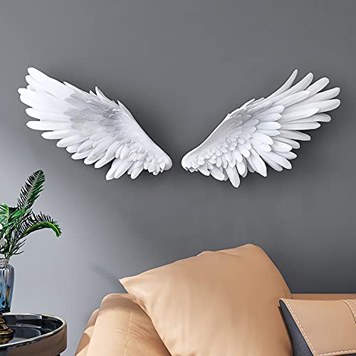 SUN RDPP Angel Wings Wall Decor, 3D Large White Angels Wings Wall Sculptures Art Decor, Angel Wings Statue Ornament for Wall Living Room Bedroom