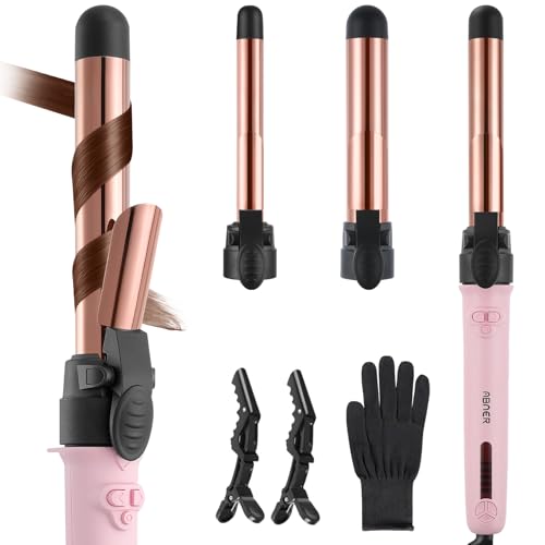 ABNER Rotating Curling Iron Set, Automatic Curling Wand for Long Hair, Easy to Use Hair Curler Get Effortless Beach Waves, 3 Sizes Ceramic Barrel 0.75" 1" 1.25" to 430°F with Home Button, Dual Voltage