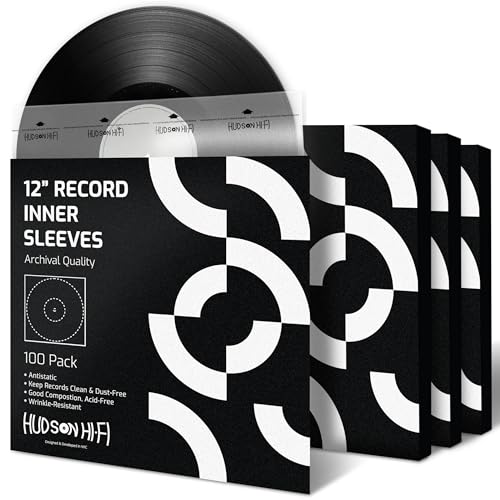 Hudson Hi-Fi 3 Layers HDPE Anti-Static 100 Vinyl Record Inner Sleeves - Durable Clear Disc Sleeves- Protect LP Albums from Dirt, Dust & Scratches - Acid-Free Rice Paper Interior Disc Covers